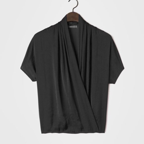 Vince Short Sleeve Wrap Blouse in Black - Picture 1 of 6